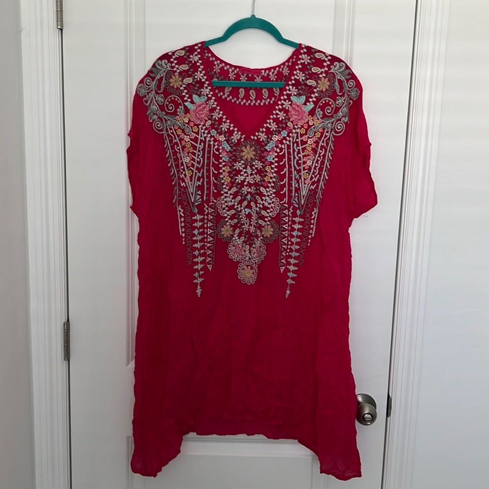 Johnny Was Raspberry Pink Embroidered Tunic